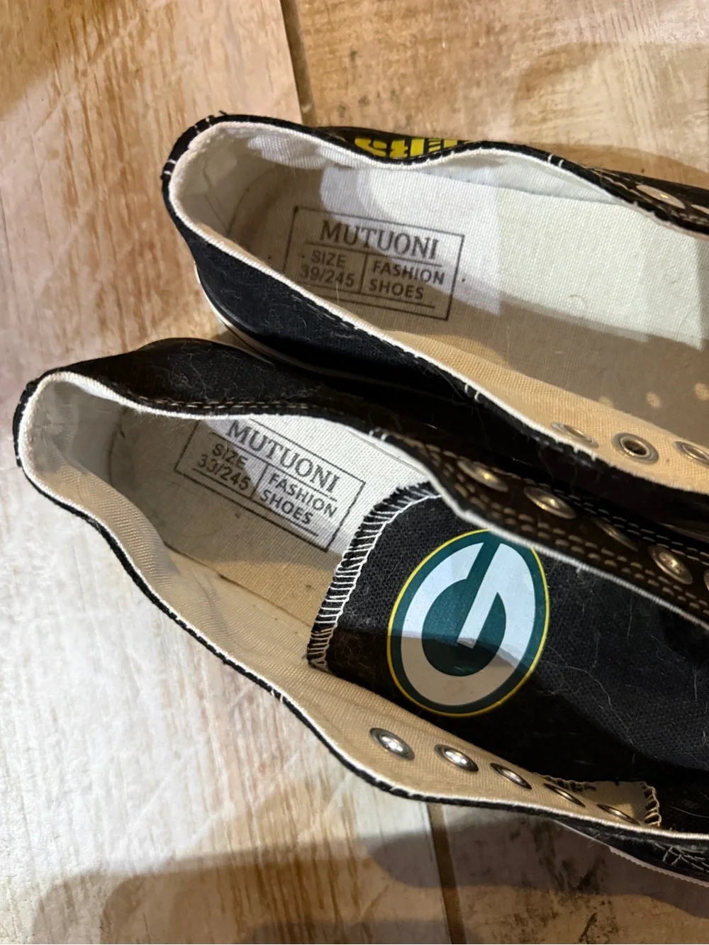 Green Bay Packers Black Slip-On Canvas Sneakers Size 39
